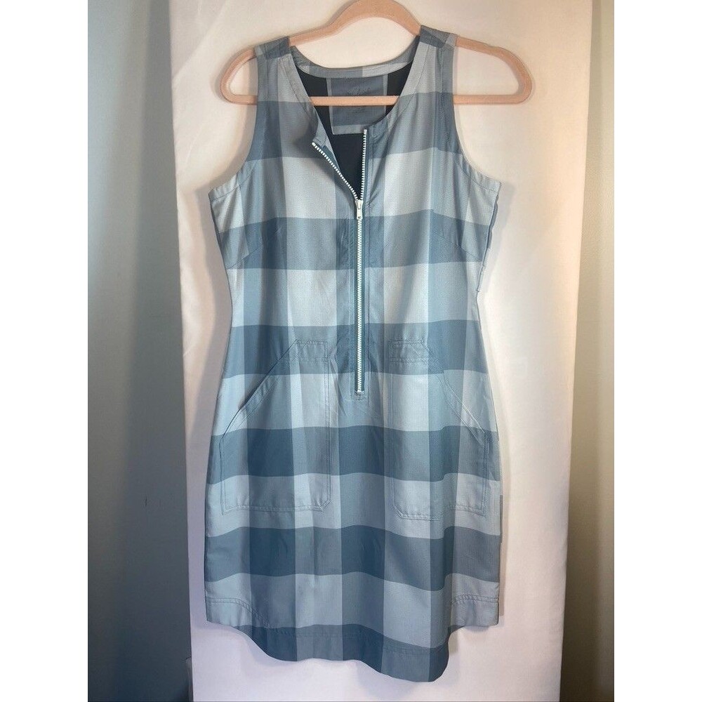 WOOLRICH BLUE CHECKED OUTDOOR FRONT ZIPPER VENTED POCKETS MINI DRESS SMALL